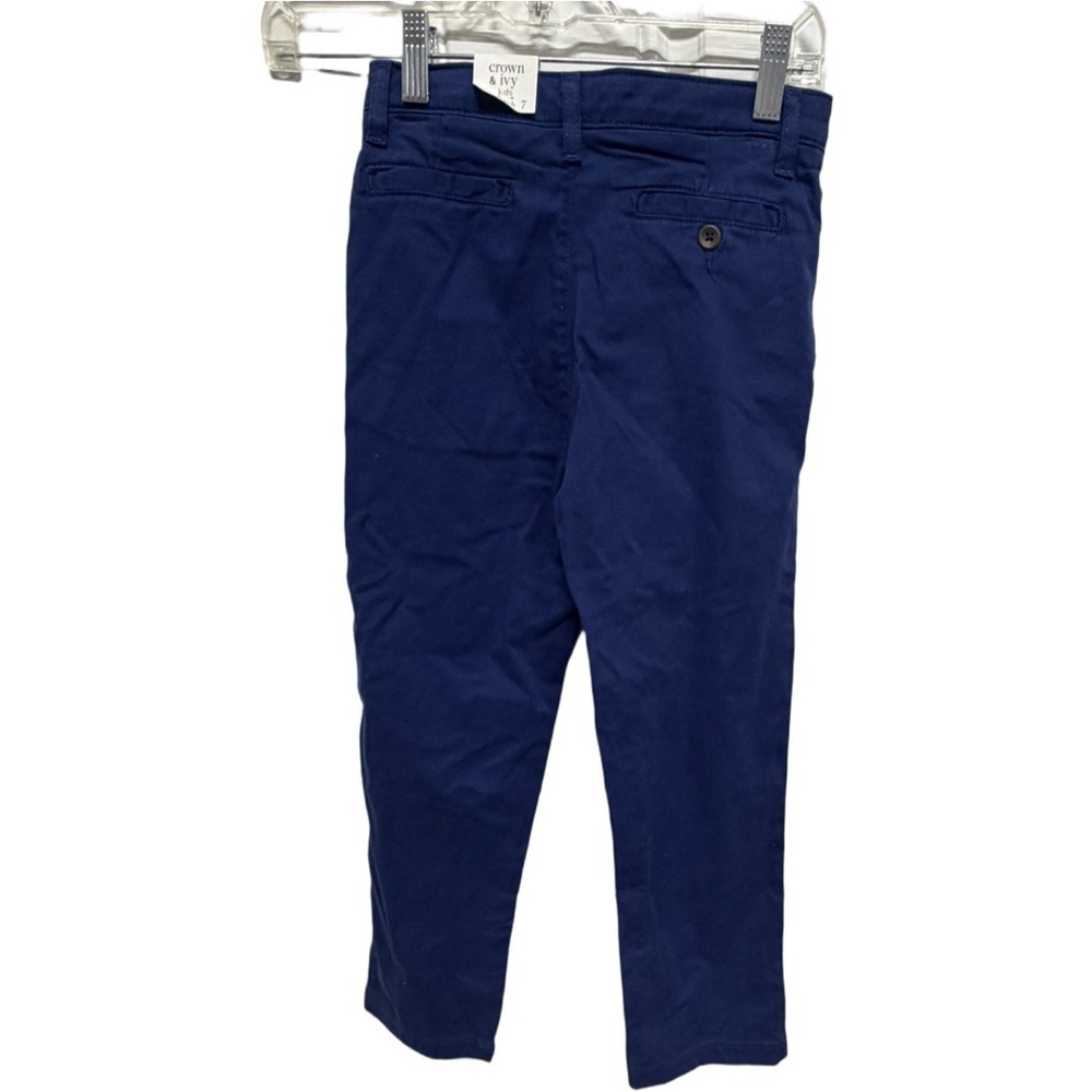Crown & Ivy Kids Boys Chino Pants Size 7 Blue Uniform Pants NWT Cotton Stretch - Picture 4 of 6